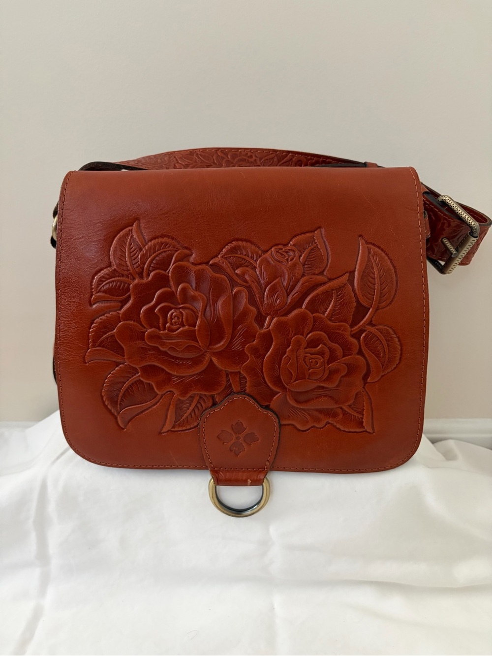 Patricia Nash Embossed Floral Leather Crossbody - Rust